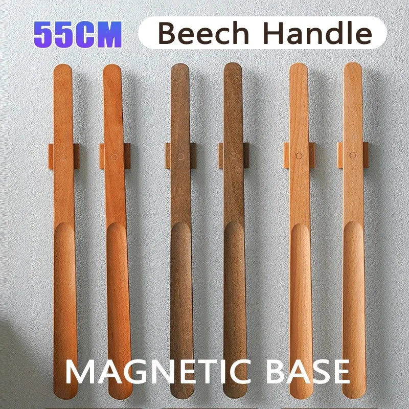 Långt Skohorn med Trähandtag - 55cm Magnetiskt