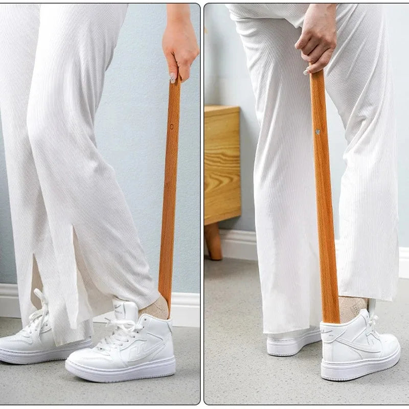 Långt Skohorn med Trähandtag - 55cm Magnetiskt